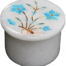 2"x2" White Handmade Ring Trinket Box Marquetry Turquoise Inlaid Veterans Gifts