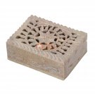 4"x3"x2" Unique Natural Soapstone Jewelry Custom Box Lattice Inlaid Art Gift Her