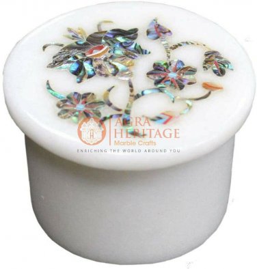 2"x2" Marble Ring Storage Box Pauashell Inlaid Pietradura Floral Veterans Gift