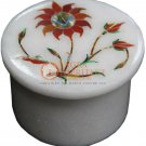 2"x2" Marble White Ring Trinket Box Carnelian Pietradura Floral Veterans Gift