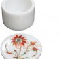 2"x2" Marble White Ring Trinket Box Carnelian Pietradura Floral Veterans Gift