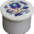 2"x2" Marble White Top Ring Storage Box Lapis Marquetry Floral Christmas Gifts