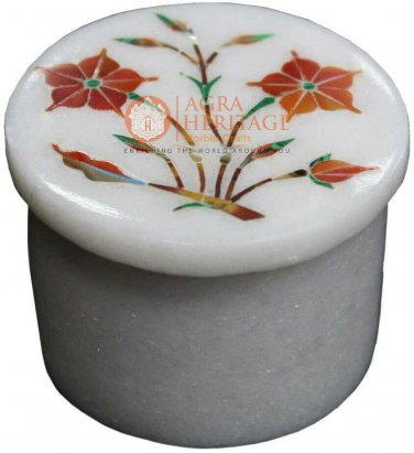 2"x2" Marble Ring Trinket Box Carnelian Pietradura Flower Design Christmas Gifts