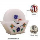 White Teapot Coaster Set Lapis Inlay Semi Precious Floral Art Thanksgiving Gift