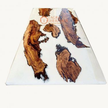 White Resin Epoxy Corridor Dining Table Top Handmade Furniture Resort Decor Arts