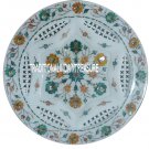 12" White Marble Kitchen Tray Plate Hakik Malachite Stone Inlay Natural Art Gift