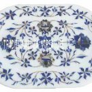 9"x12" Marble White Slab Tray Plate Rare Lapis Inlay Floral Valentine Table Deco
