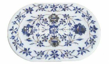 9"x12" Marble White Slab Tray Plate Rare Lapis Inlay Floral Valentine Table Deco