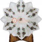 5" White Decorative Fruit Bowl Pauashell Marquetry Leaf Art New Year Eve Gift