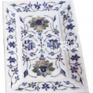 9"x12" White Marble Cake Tray Plate Rare Lapis Marquetry Floral Collectible Art