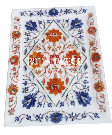 9"x12" White Marble Rectangle Tray Lapis Hakik Inlay Kitchen Gifts Home Decor