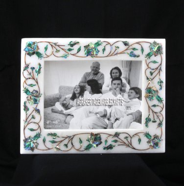 White Marble Photo Frame Rare Pauashell Stone Inlay Pietradura Decor Gifts H3672