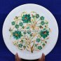 8" White Marble Round Dish Plate Malachite Inlay Handicraft Gift Decor H5426
