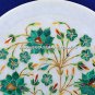 8" White Marble Round Dish Plate Malachite Inlay Handicraft Gift Decor H5426