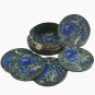 Green Marble Tea Cup Holder Coaster Set Lapis Inlaid Marquetry Art Veterans Gift