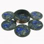 Green Marble Tea Cup Holder Coaster Set Lapis Inlaid Marquetry Art Veterans Gift