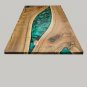 Handmade Custom Rich Walnut Wood and Green Epoxy Resin Dining or Meeting Table