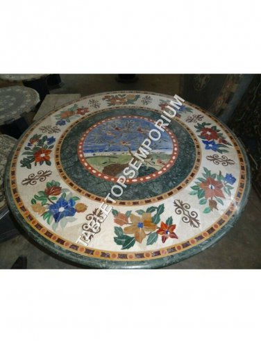 30" Green Marble Coffee Garden Table Top Pietra Dura Inlay Interior Decor H4920A