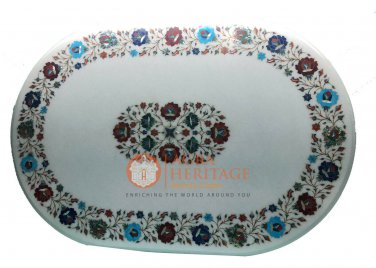 16"x24" Marble Dining Side Outdoor Table Top Multi Floral Inlay Gift Decor E137