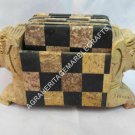 Marble Chess Design Coaster Set Elephant Art Hand Carved Gift Home Decor H4123