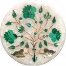 3.5" Marble Round Wall Decor Tile Malachite Inlaid Floral Marquetry Art Decor