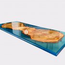 Blue Resin River Wooden Dining Custom Ocean Table | Live Edge Epoxy Ocean Table