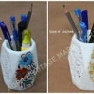 4" Modern Marble Pen Holder Handmade Inlay Floral Office Accessories Decor E1413