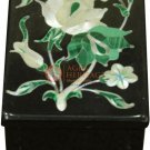 2"x1.5" Marble Black Jewelry Vintage Box Malachite Inlaid Floral Veterans Gifts