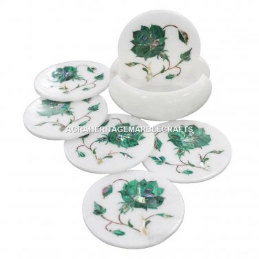 Marble Coaster Set Malachite Inlay Mosaic Marquetry Kitichen Arts H1405