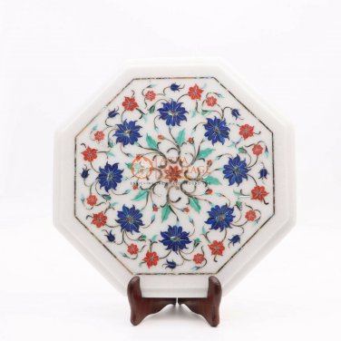 Antique Marble Top End Table Carnelian Pietradura Floral Inlay Work Garden Decor