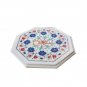 Antique Marble Top End Table Carnelian Pietradura Floral Inlay Work Garden Decor