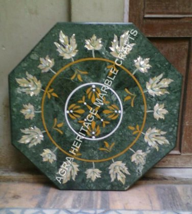 24" Green Marble Coffee Outdoor Table Top Abalone Inlay Kitchen Home Decor H3485