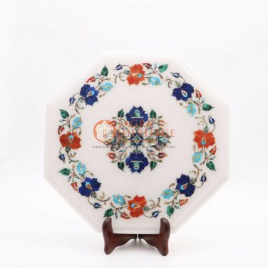 Marble Top End Tables 12"x12" Lapis Multi Inlay Stone Floral Marqutrey Art Decor