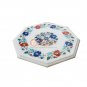 Marble Top End Tables 12"x12" Lapis Multi Inlay Stone Floral Marqutrey Art Decor