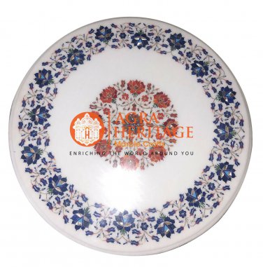 24" Marble White Coffee Table Top Lapis Carnelian Inlay Furniture Decor E1202