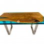 Blue Resin Wooden Epoxy Custom Cocktail Table Top Live Edge Design Interior Deco