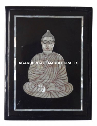 8.5"x11" Black Marble Plate Buddha Mother of Pearl Inlay Home Decor Gift H1275