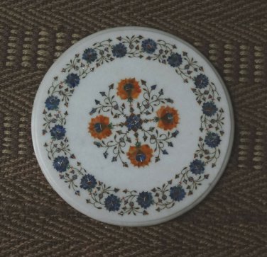 18" Marble Small Coffee Table Top Lapis Lazuli Carnelian Inlay Arts Patio Decor