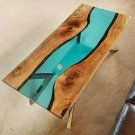 Blue Resin River Dining Sofa Table Top Epoxy Live Edge Design Furniture Decor