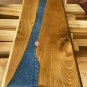 Blue Resin River Dining Center Table Top Wooden Handmade Interior Furniture Art
