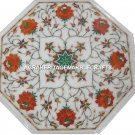 Marble Small Coffee Table Top Carnelian Malachite Inlay Floral Patio Decor H449