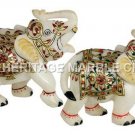 3" Marble White Hand Painted Elephant Statue Design Good Luck Gift Decor E658
