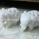 2.5" Marble Pair Elephants Filigree Hand Carved Handmade Work Home Decor Arts
