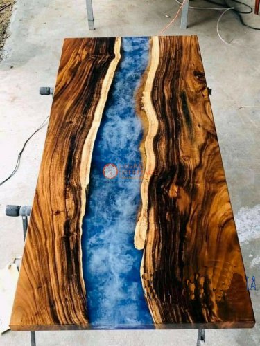Epoxy Table, dining, sofa, center table top Live Edge Walnut Epoxy Blue Table