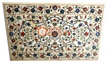 32"x51" Inch Large White Marble Dining Table Top Inlay Art Outdoor Decor E535