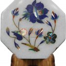 4"x4" White Wall Decor Tile Inlaid Lapis Pietradura Floral Work Christmas Gifts
