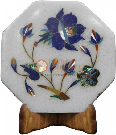 4"x4" White Wall Decor Tile Inlaid Lapis Pietradura Floral Work Christmas Gifts
