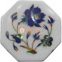 4"x4" White Wall Decor Tile Inlaid Lapis Pietradura Floral Work Christmas Gifts