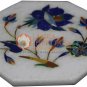 4"x4" White Wall Decor Tile Inlaid Lapis Pietradura Floral Work Christmas Gifts