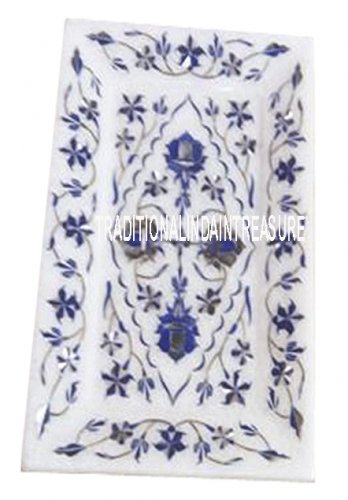 9"x6" White Marble Kitchen Slab Tray Plate Lapis New Year Special Mosaic Decor